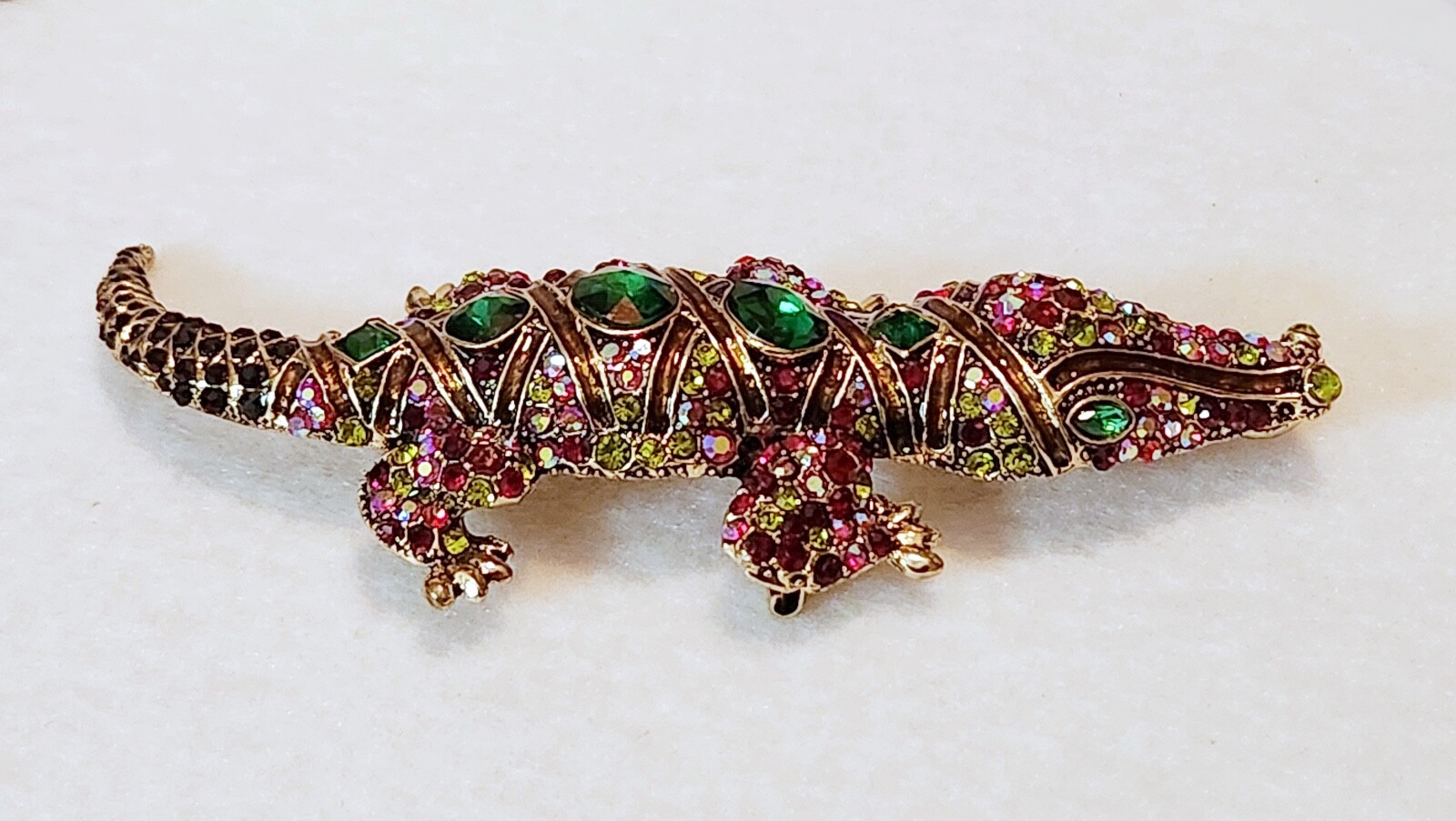 Giant & BEAUTIFUL RHINESTONE & ENAMEL Alligator /Crocodile BROOCH PIN 5.5″ x 2″