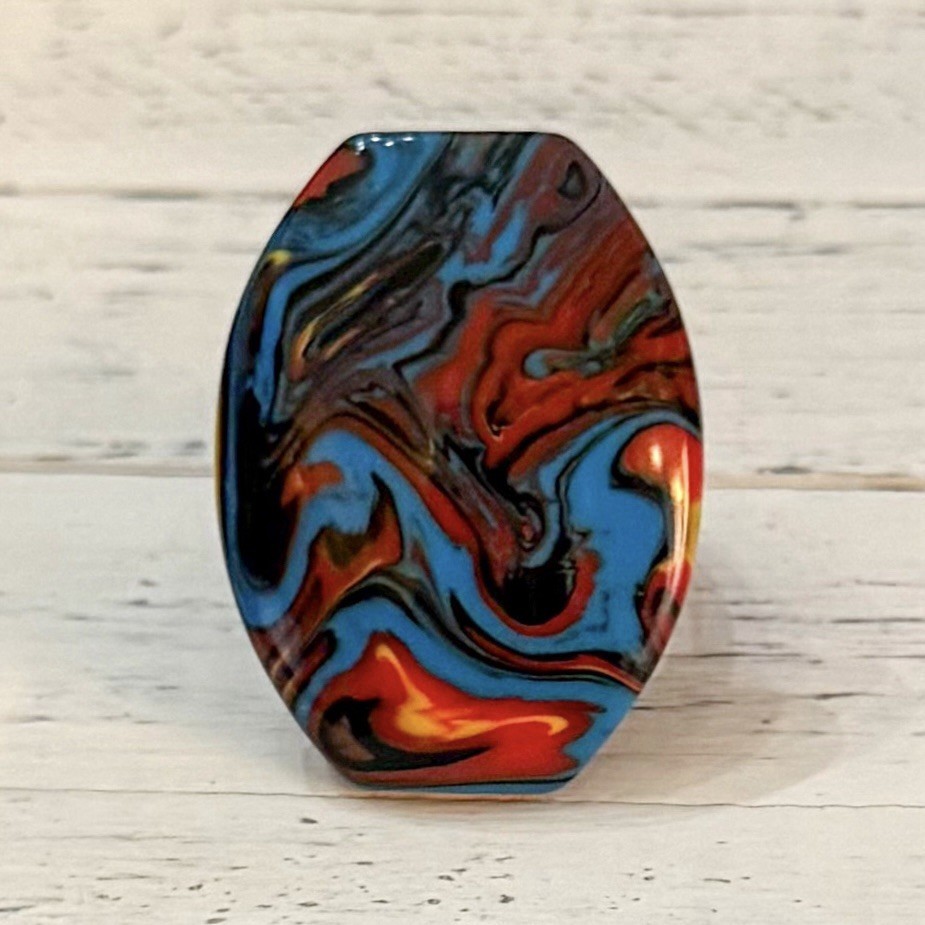 Vintage Plastic Multicolor Swirl Chunky Ring Turquoise Red Black Yellow Size 6.5