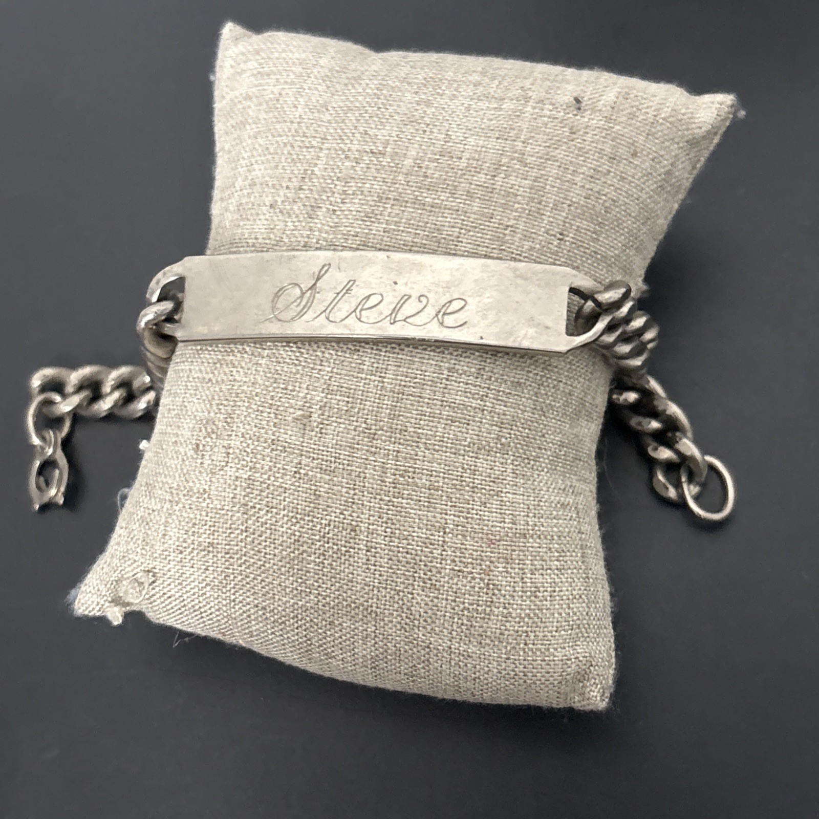 Vintage Nickel Silver ID Bracelet Men Engrave Steve Heavy 40g
