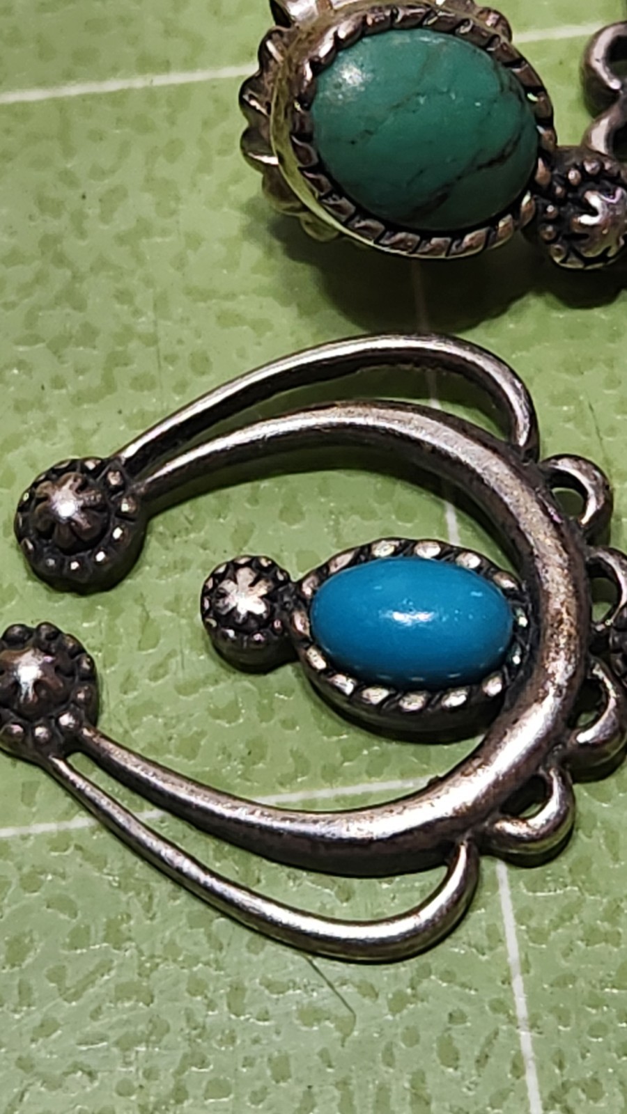 925 Sterling Silver Turquoise Blue/Green Oval Bezel Dangle Screw Back Earrings