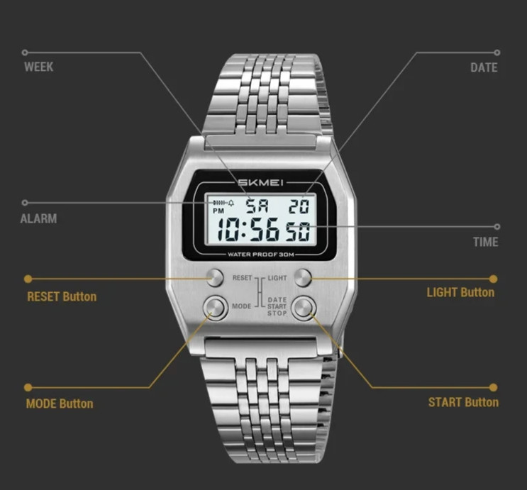 NEW Unisex Digital Watch Metal Band Alarm Stopwatch Day Date SKMEI 2460