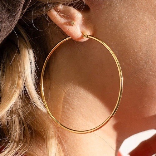 14K Solid Yellow Gold Extra Large Round Hoop Earrings 4” Inches Long & Diameter