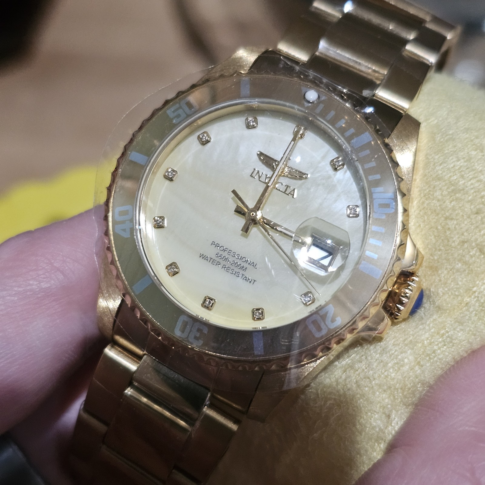 Invicta Women’s Gold Pro Diver Watch No. 31700 Flame Fusion Crystal Tritnite NEW