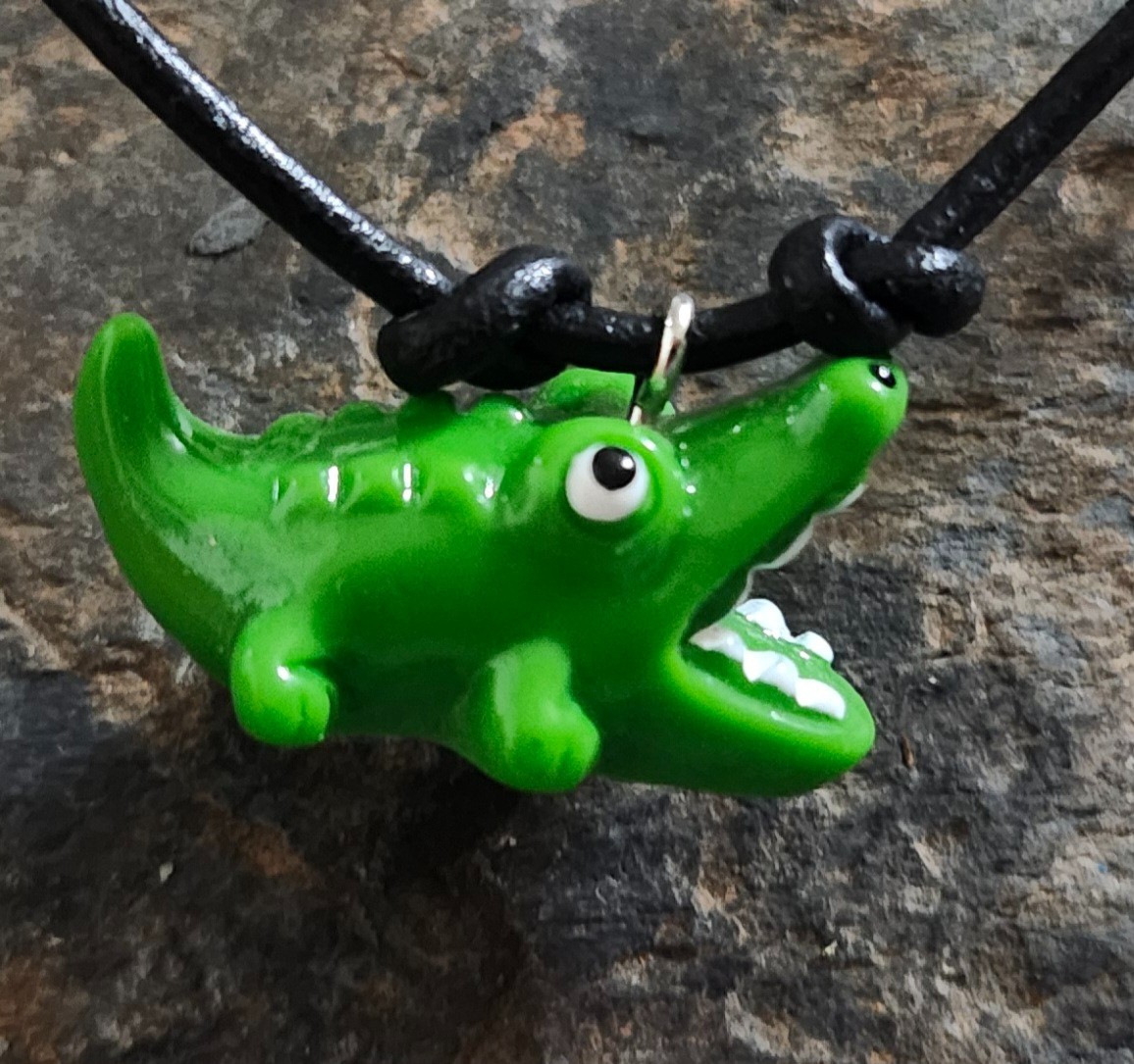 Alligator Necklace, Crocodile Necklace, Novelty Jewelry, Leather Cord, Handmade