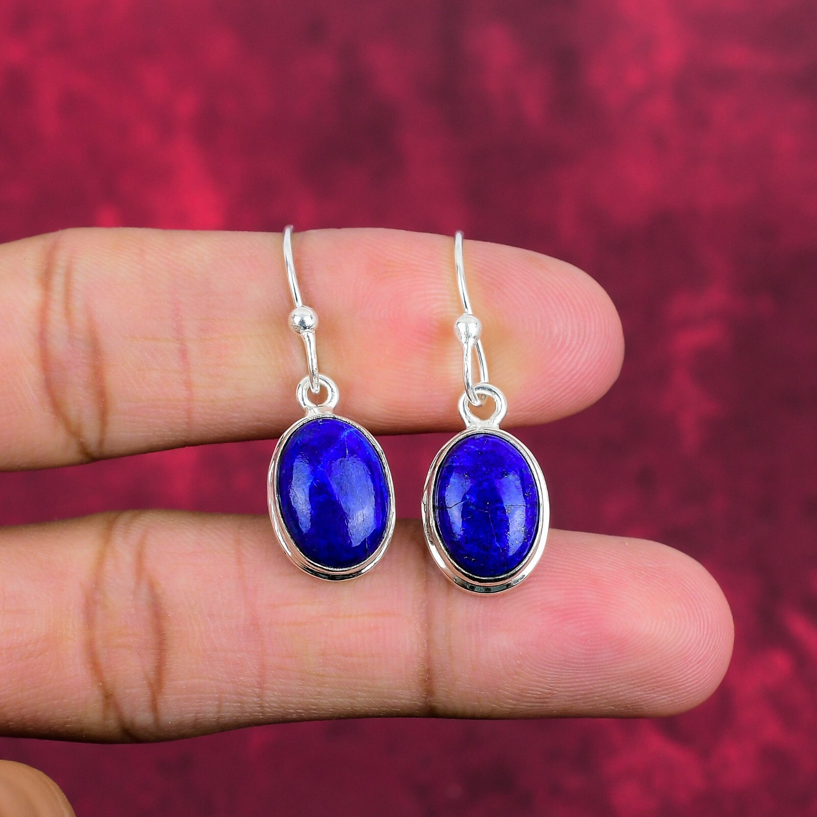 Amazing Lapis Lazuli Gemstone Handmade 925 Sterling Silver Earrings Jewelry