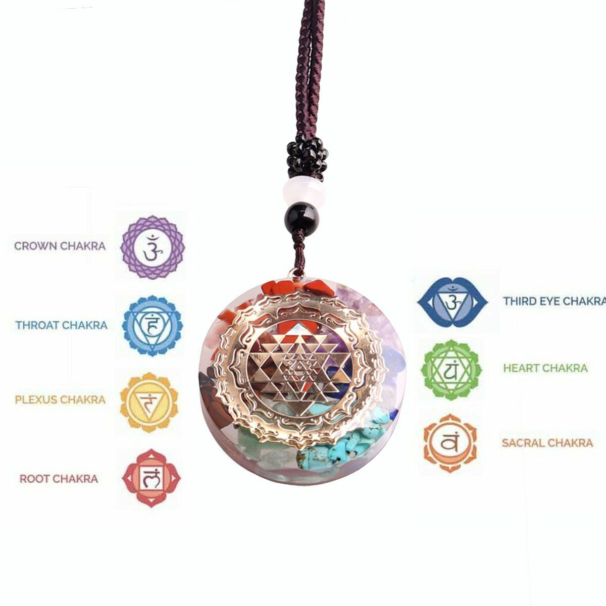 Orgonite Necklace Natural Stone Pendant Sacred Geometry Chakra Healing Necklace