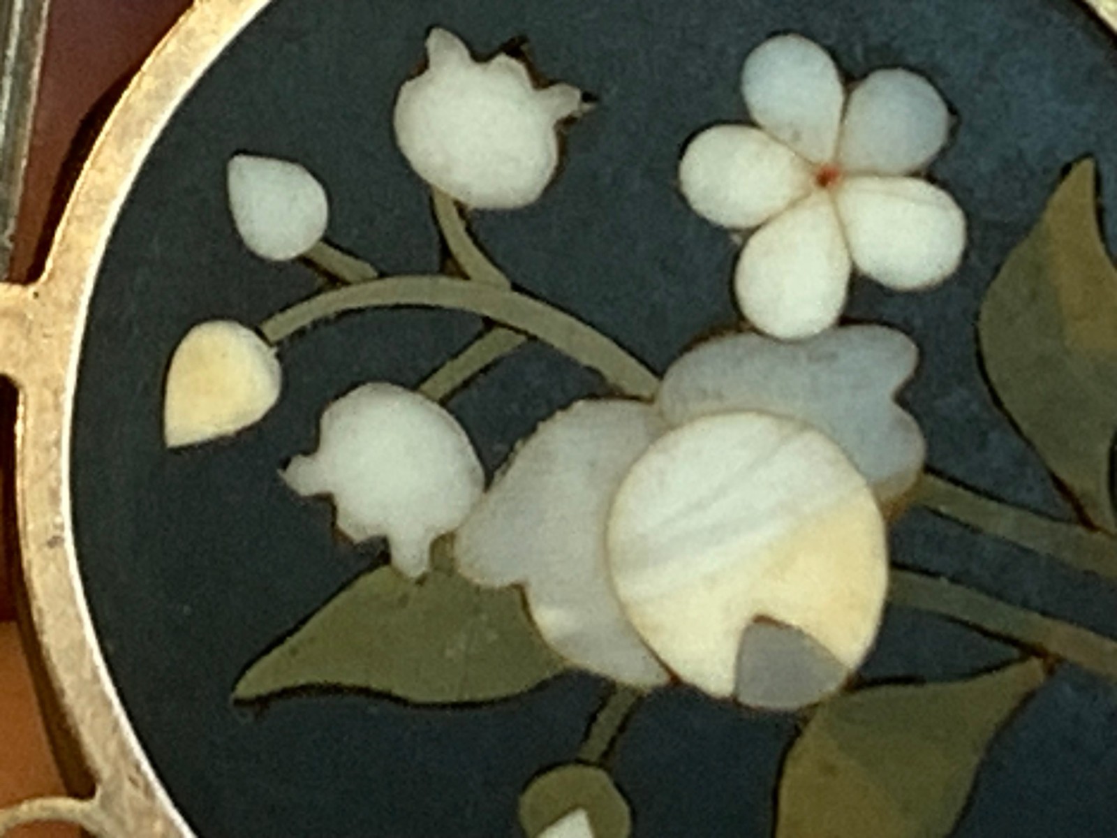 Vtg Pietra Dura Sterling Silver Gold Filled Floral Brooch Jewelry Flower Pin