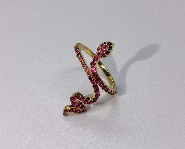 0.50 CT Round Cut Lab-Created Red Ruby Fancy Snake Ring 14K Yellow Gold Plated