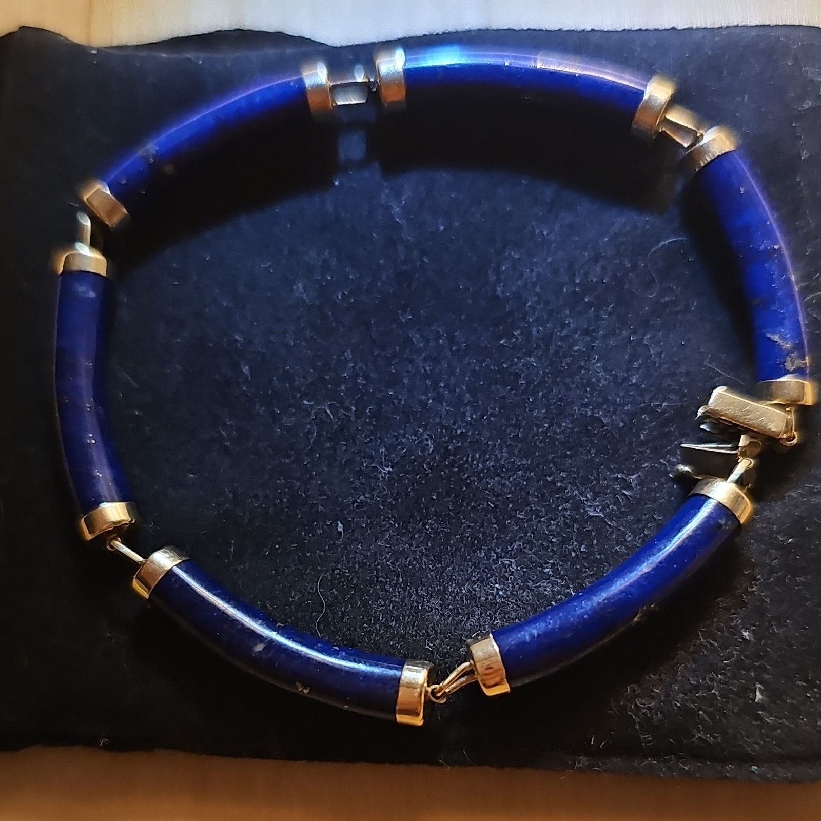 Vintage 14K Gold Heng Ngai HN Chinese Shou Lapis Lazuli Panel Bracelet 585