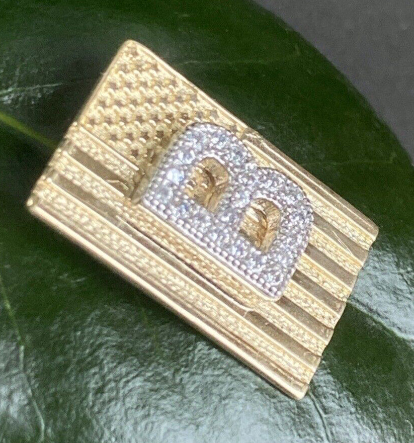 Vintage Diamond Pendant Remember 09/11/2001 B Initial 14K Yellow Gold USA Flag