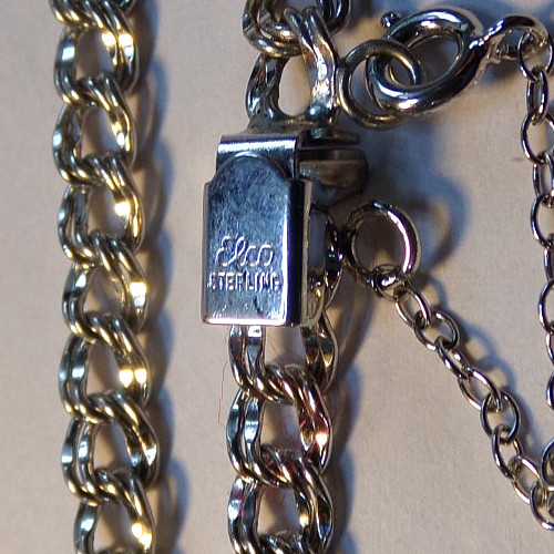 Vintage ELCO STERLING SILVER Charm Bracelet with safety chain 6.5″ long