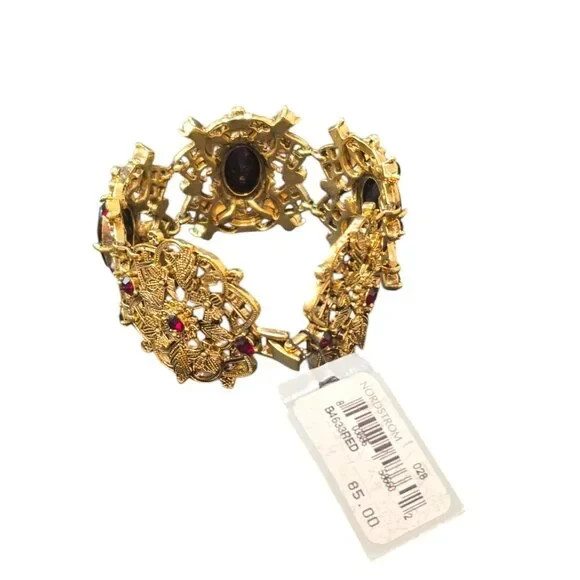 Sequin Nordstrom Women’s Gold Tone Red Statement Bracelet NWT