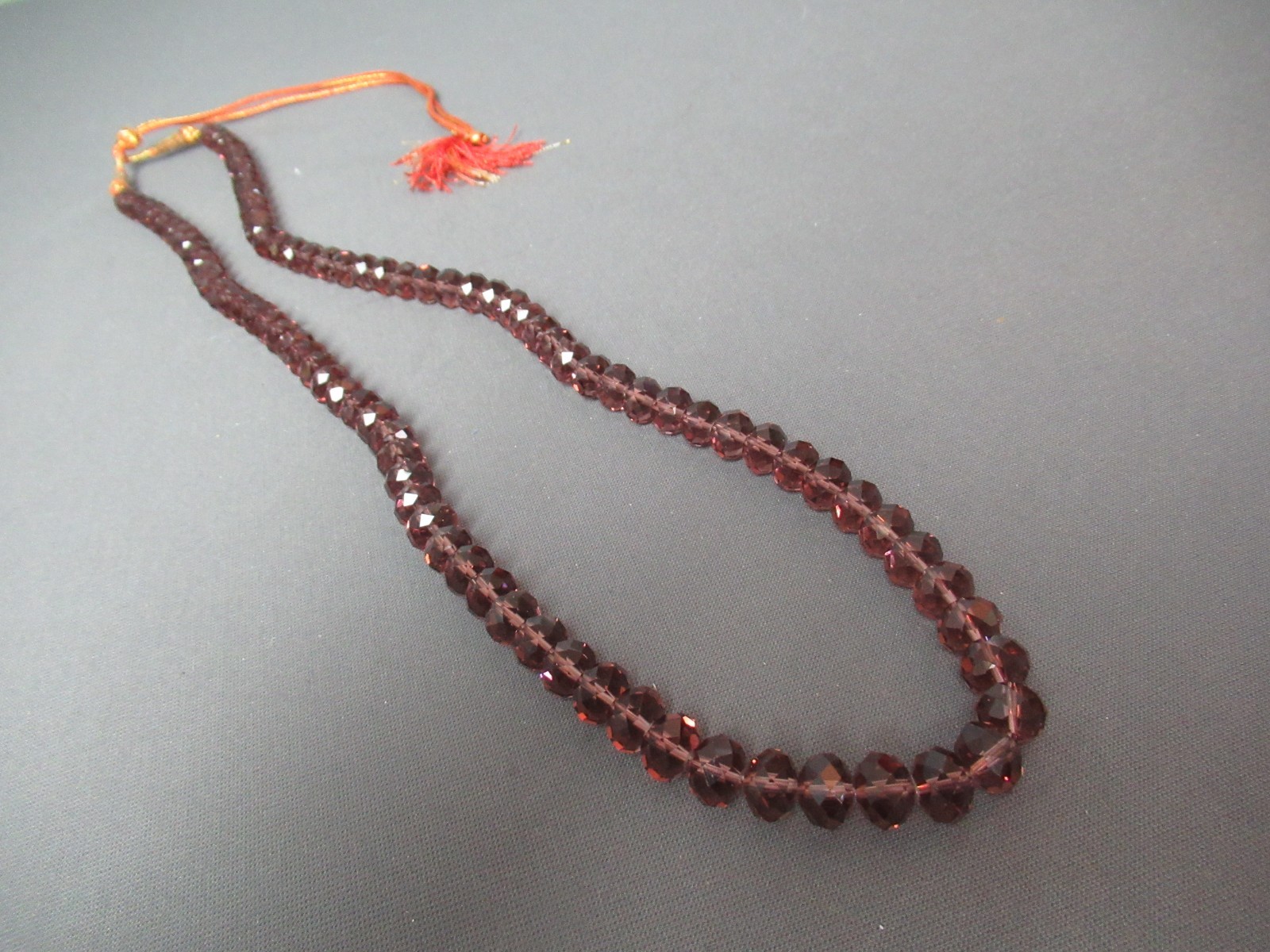 Czech Glass Heavy Faceted 34″ Necklace – Amber – Beads 7/16″ wide – i5 dha