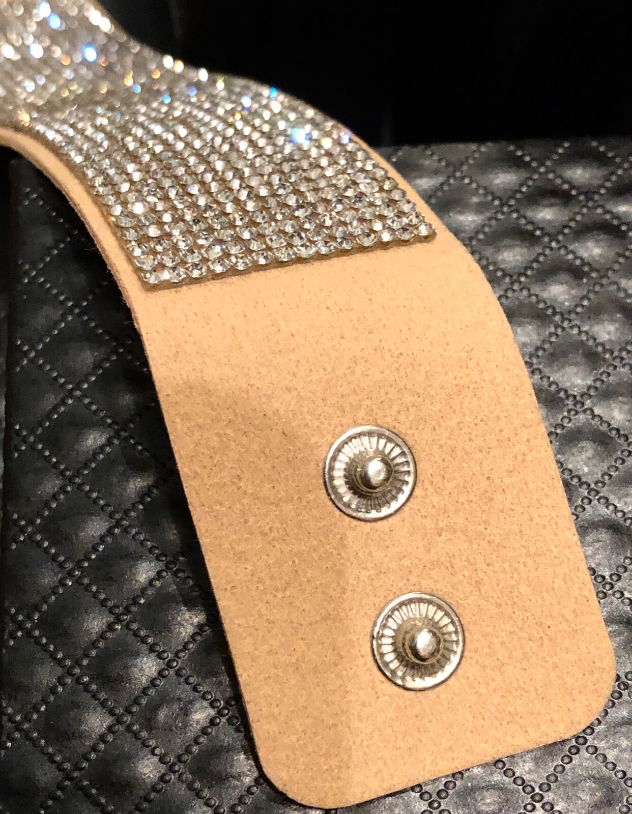 Swarovski Elements Crystal Wrap Bracelet Tan Alcantara Leather Wide Bling Cuff
