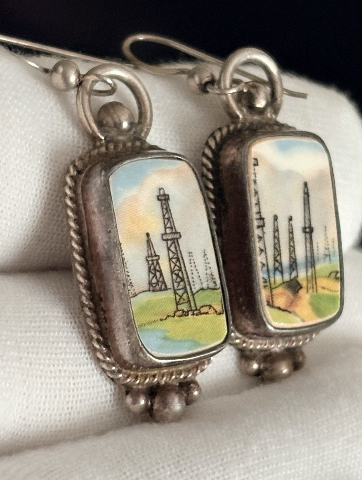 JACQUELINE SMILEY JSVR WESTERN VINTAGE REVIVAL STERLING SILVER OIL RIG EARRINGS