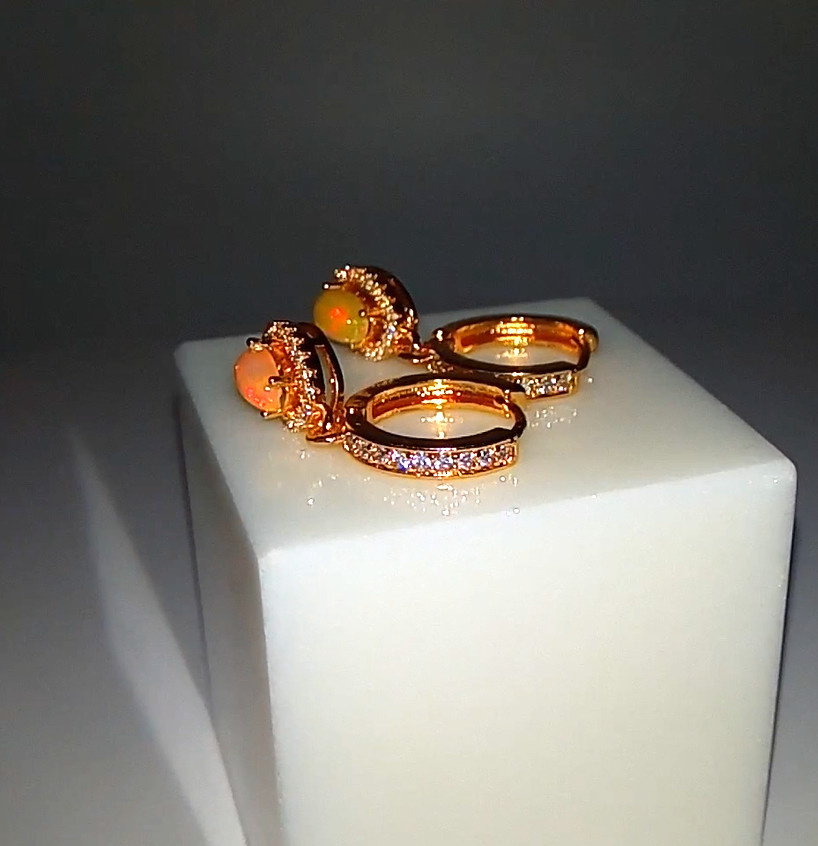 🔥🔥🔥Exclusive FIRE OPAL Silver & Gold Hoop / Hoop Earrings / Hoops Earrings