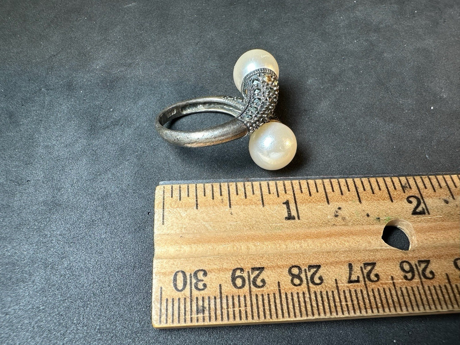 6.71g Vintage Sterling Silver 925 Ring Textured Double Bead Statement M Size 8