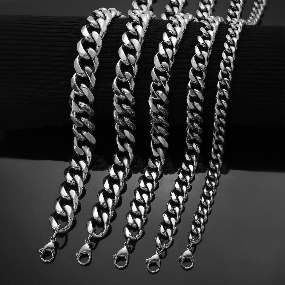 8/10/12/15/17/19mm Stainless Steel Men Women Curb Cuban Chain Necklace/Bracelet