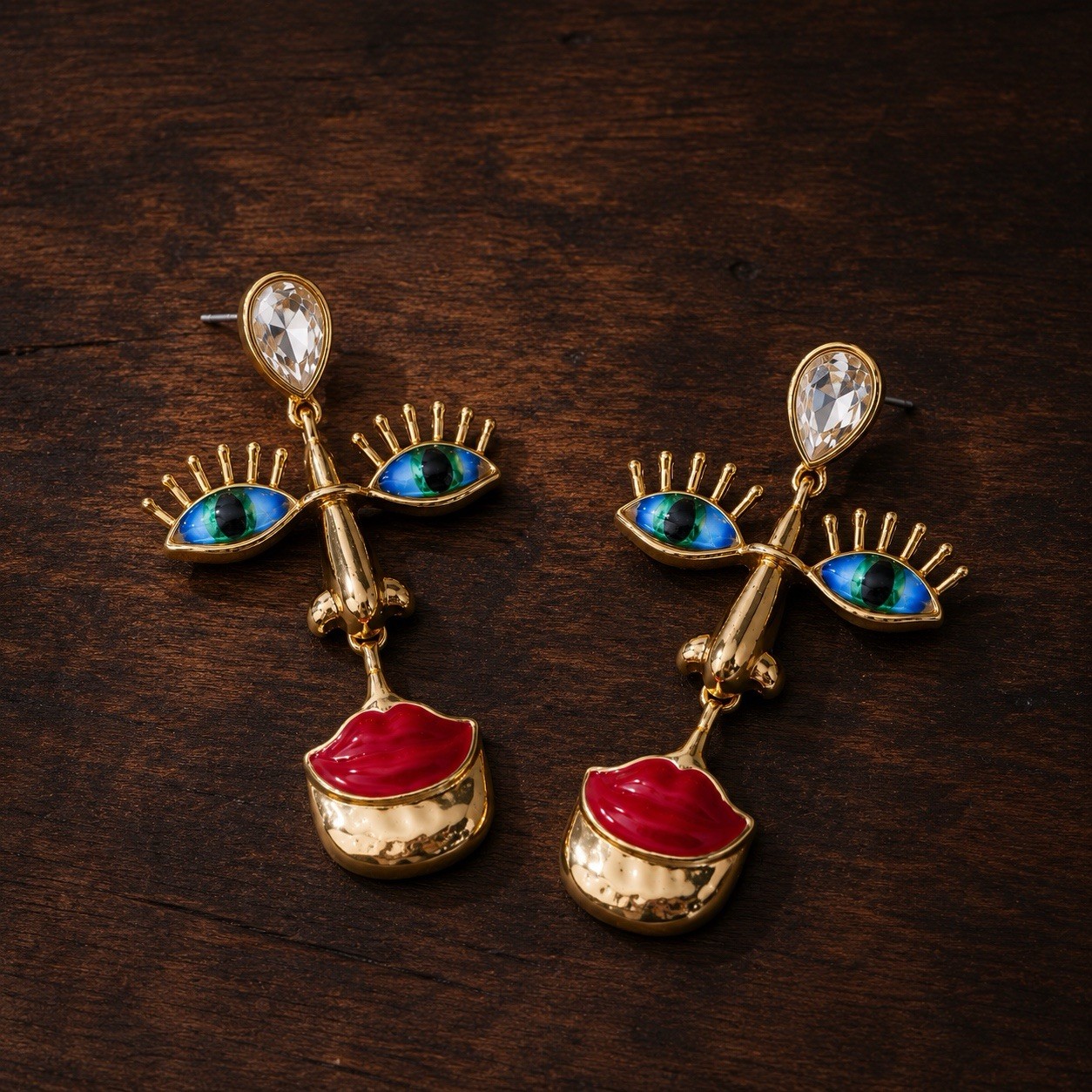 Portrait Earrings Surreal Museum Gothic Evil Eye Face Gold Boho Retro Y2K Retro