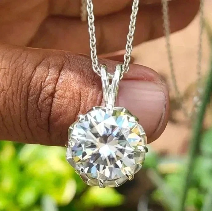 Rare 10.00 Ct Certified White Diamond Solitaire Pendant 925 Silver Great Luster