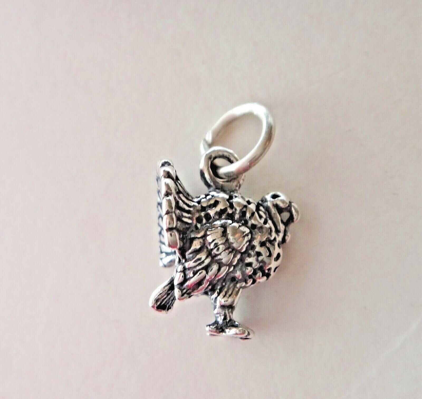Sterling Silver 3D solid 15x11x8mm Thanksgiving Fall Turkey Charm!
