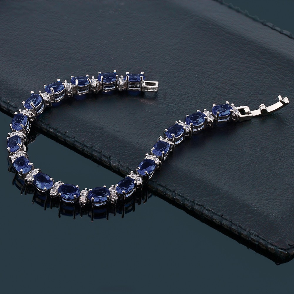 20.00 Ct Oval and Round Blue Color Cubic Zirconias CZ Tennis Bracelet 7″