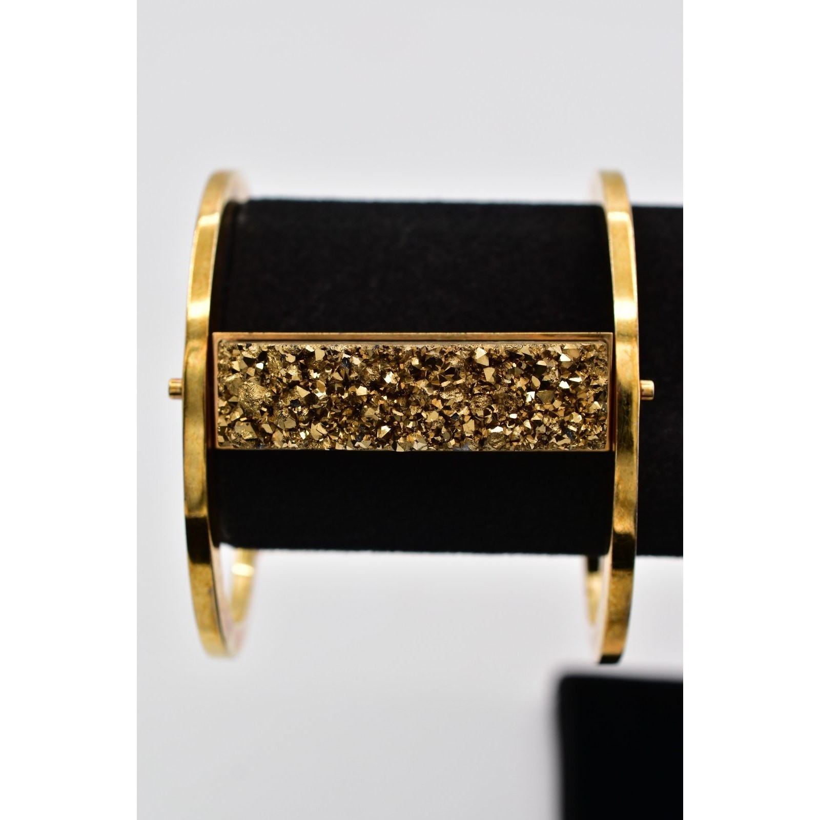 Nest Jewelry Vintage Cuff Bangle Bracelet Gold Druzy Heavy Chunky Signed Bin2
