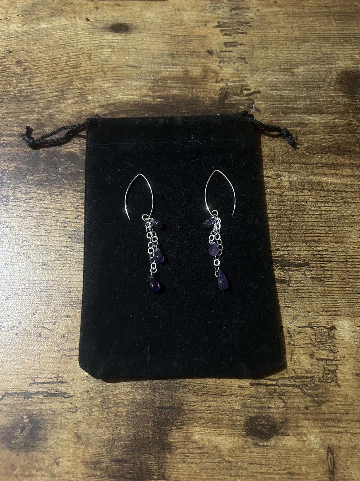 Genuine Amethyst (25 Cts approx.) 925 Silver Chain Large Hook Dangle Earrings