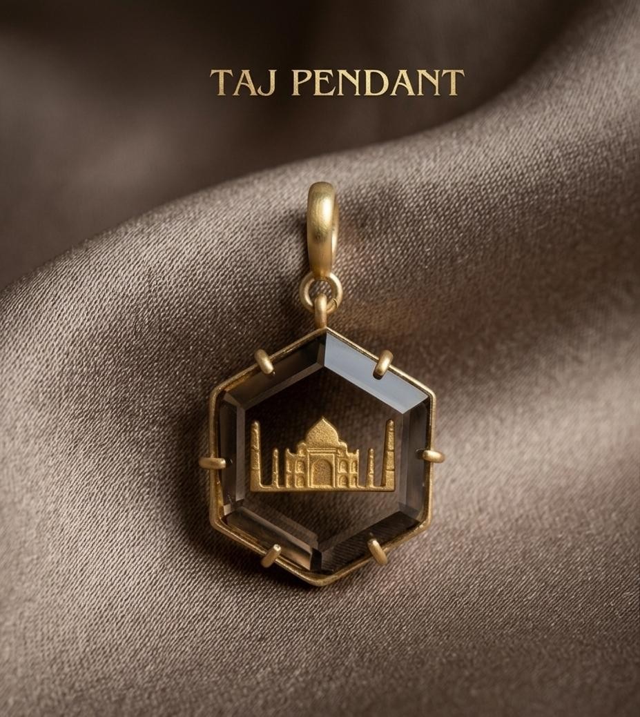 Natural Smokey Quartz Taj mahal Pendant 925 sterling silver gold plated pendant