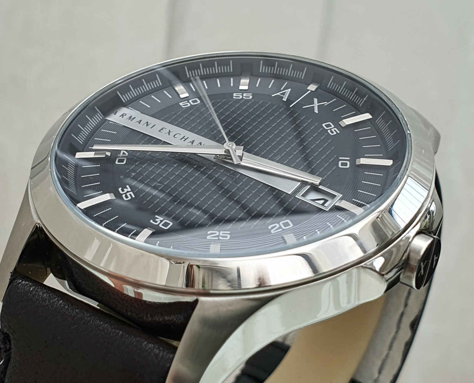 ARMANI EXCHANGE Mens Watch Black leather strap ,Easy to Read Date used VGC a17