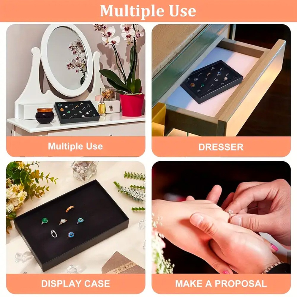2PCS Jewelry Ring Display Organizer Tray Holder Earrings Storage Boxes 100 Slots
