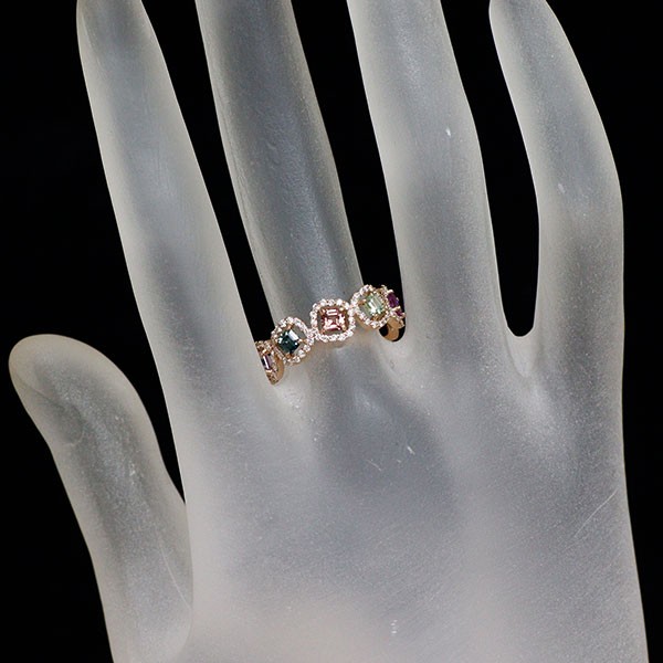 Brand New K18PG Multicolor Sapphire Diamond Ring 0.87ct D0.27ct free shipping fr