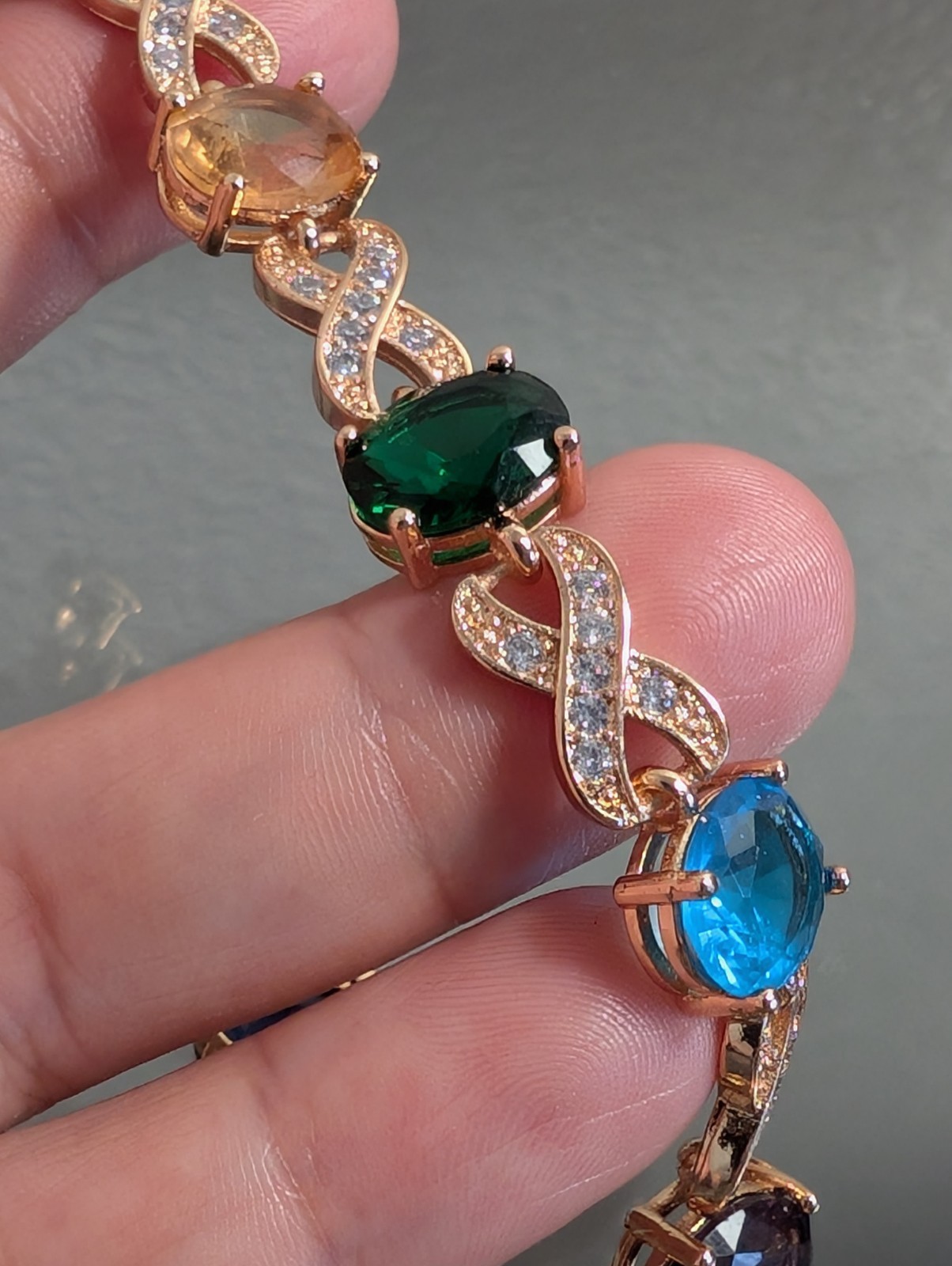 18k Rose Gold Filled Multicolor Tennis Bracelet made Swarovski Crystal 7″