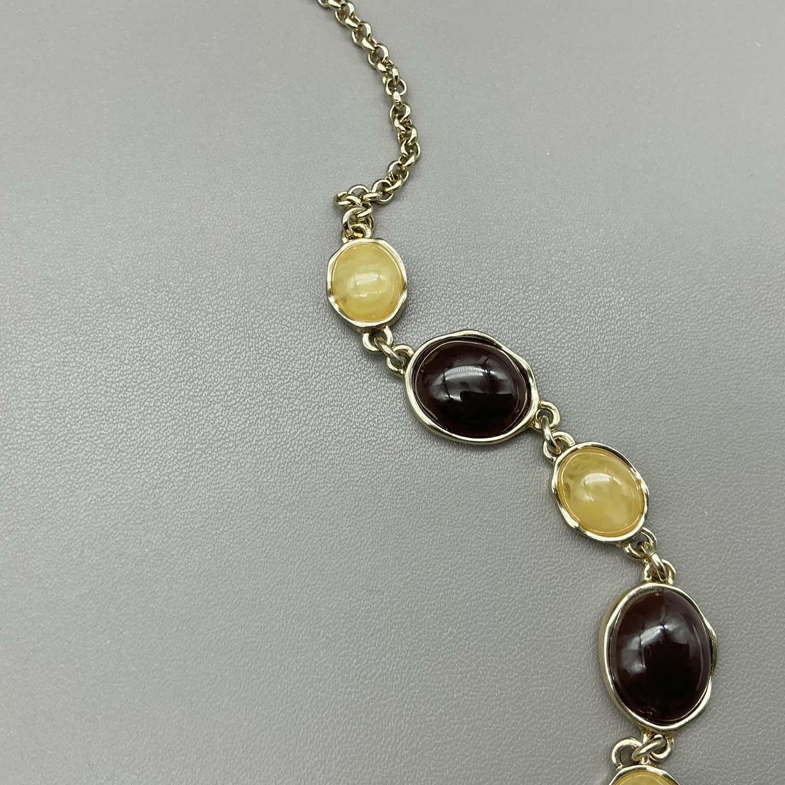 Ann Taylor Necklace Station Bead Glass Oval Gold Tone Multi Jewelry 26 Inch