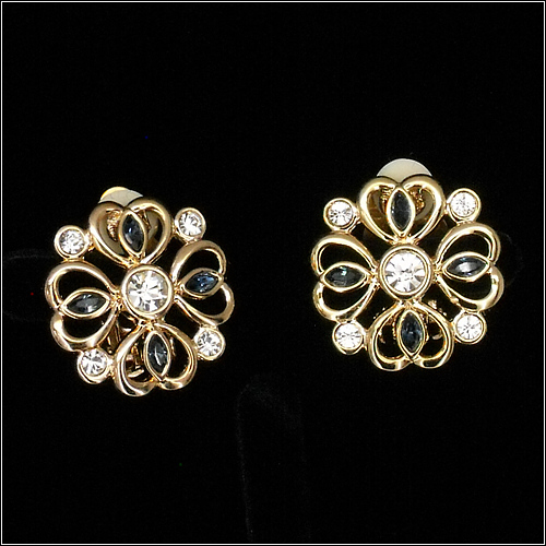 Clip-on Clip on Earrings Ear Stud Crystal Clear Classic Sapphire Jewelry 18k GP