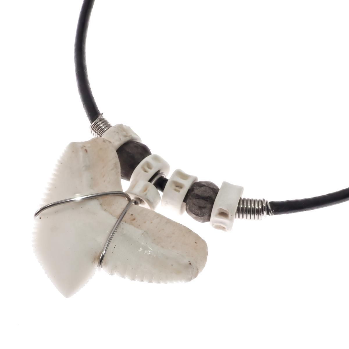 Big Genuine Tiger Shark Tooth Teeth 18″ Black Leather Necklace, 1″