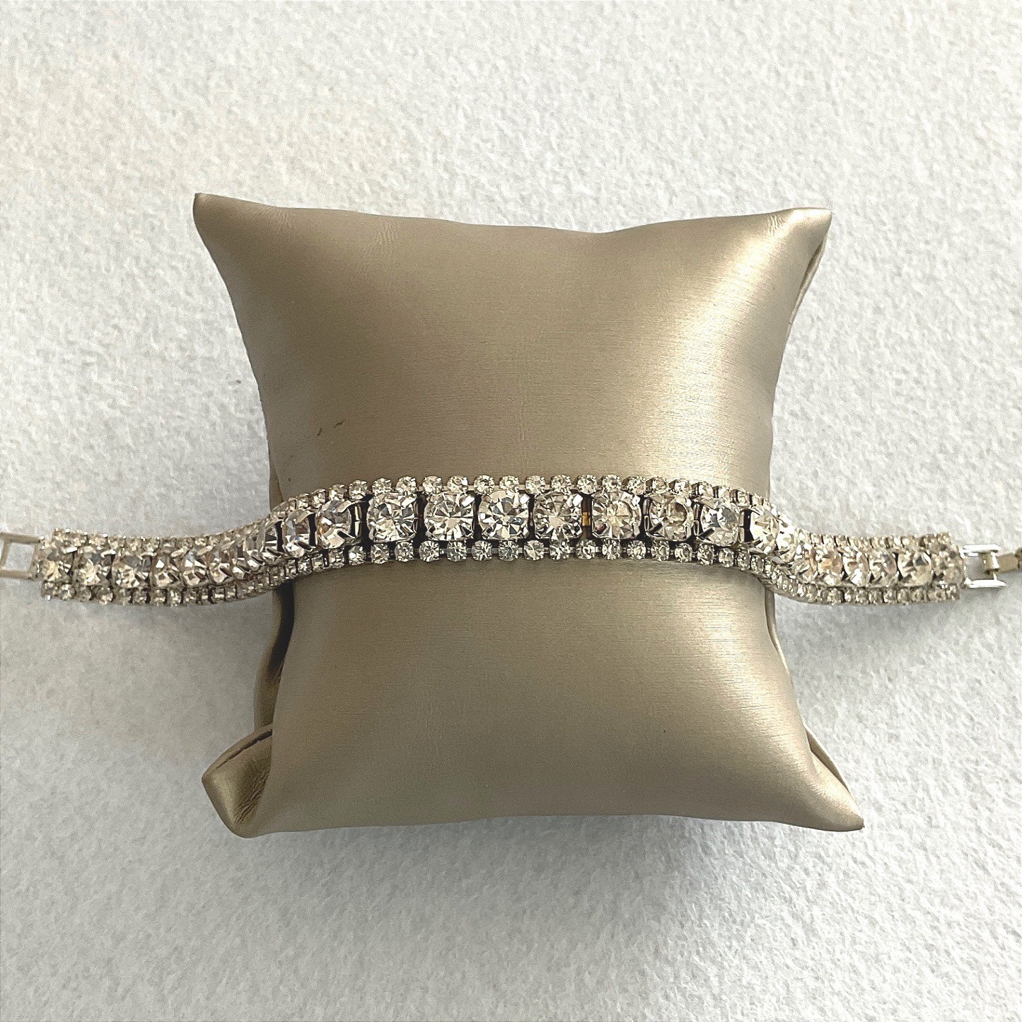 Bracelet rhinestone crystal silver tone fold over clasp bridal formal New