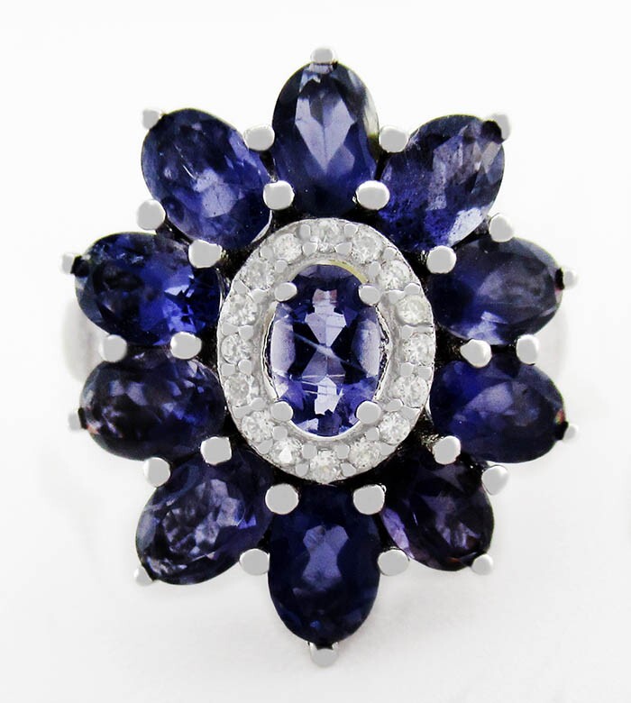 GENUINE 6.70 Cts IOLITE & WHITE SAPPHIRE RING .925 STERLING SILVER – NWT