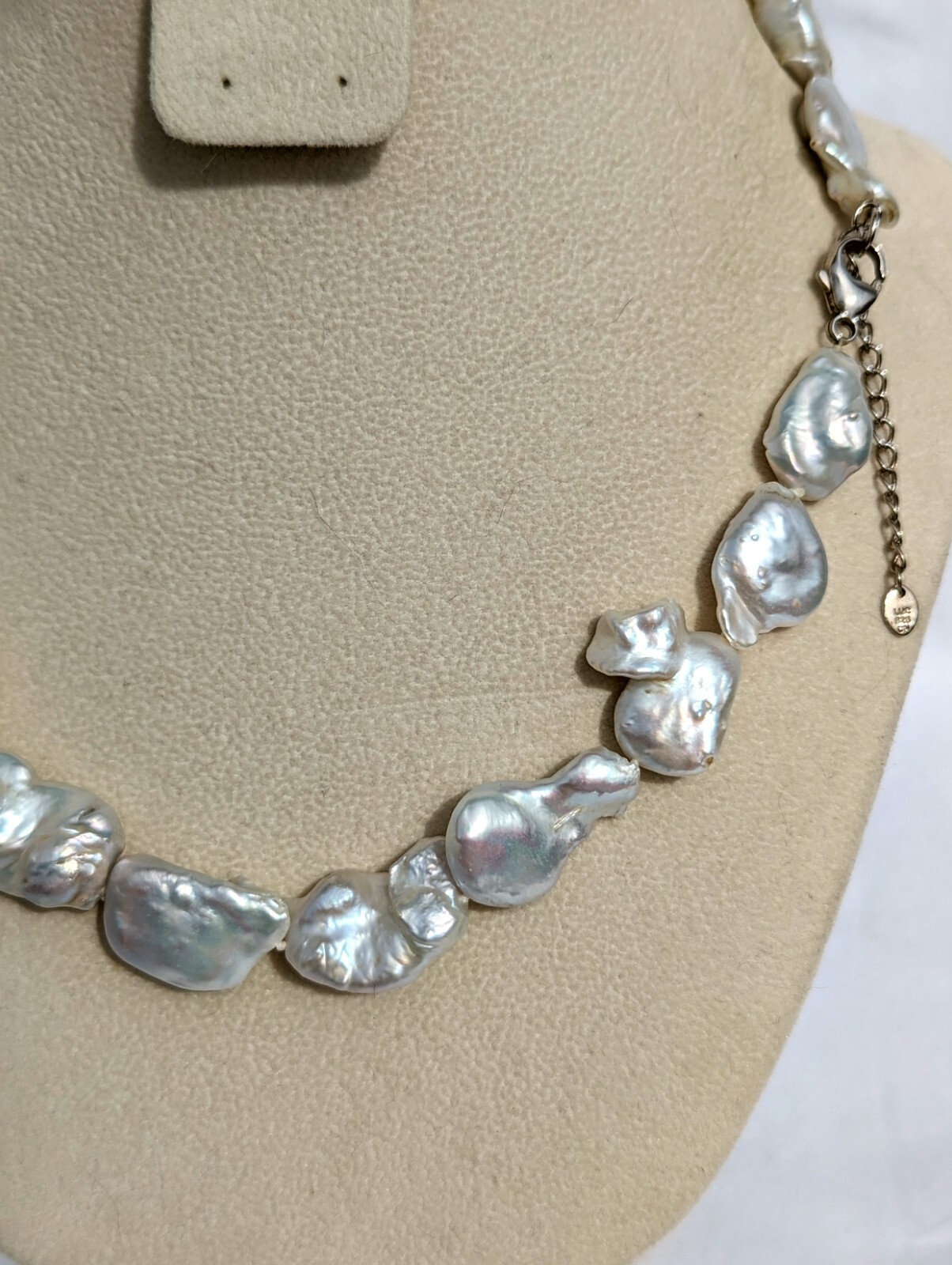 Genusis 15-30mm White Pearl Baroque Cultured Freshwater Necklace Rhodium Over SS
