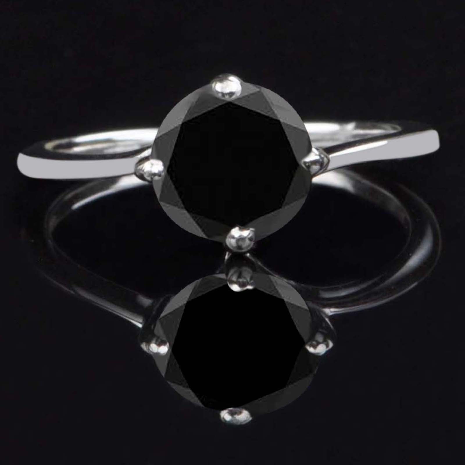 1.50Ct Natural Jet Black Certified Diamond Ring In 925 Silver – Tariffs Free