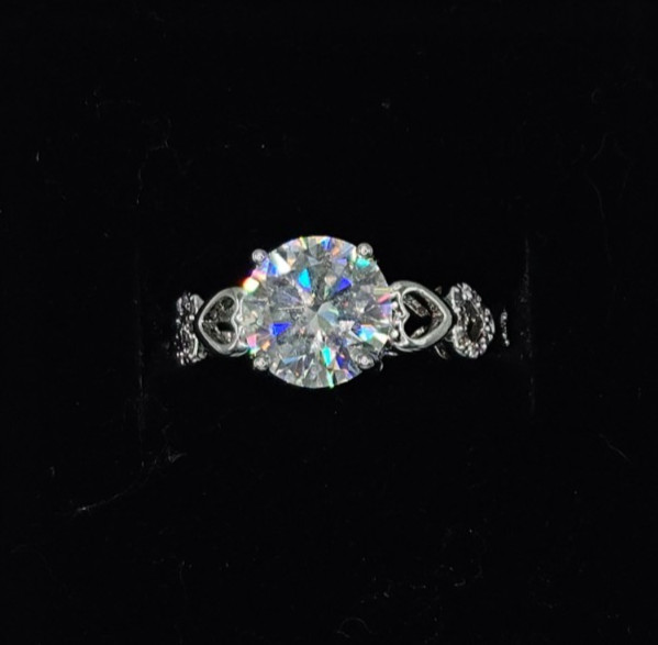 New 2ct Moissanite Ring Size 7 Sterling Silver Open Heart Band Solitaire Sparkle