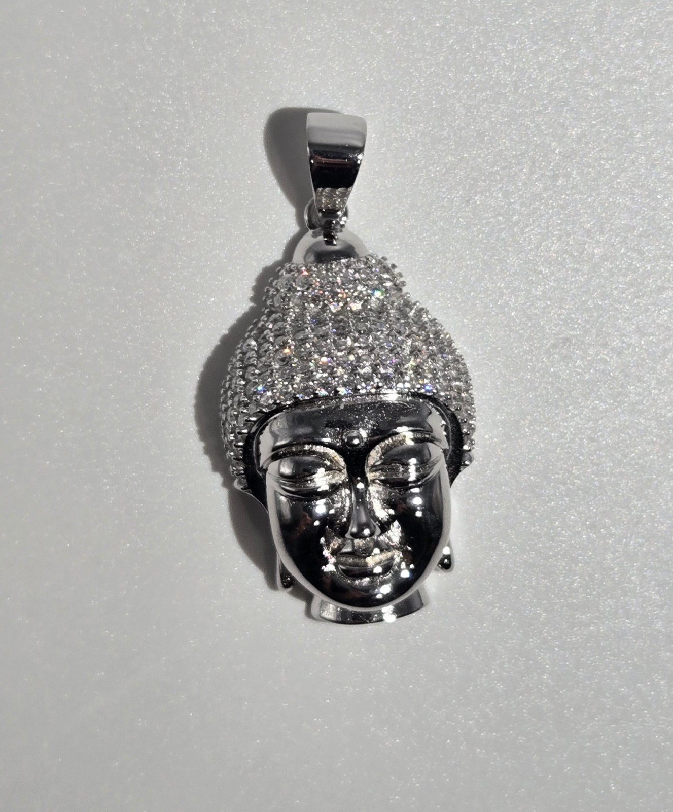 NEW Solid 925 Sterling Silver Buddha Meditation Pendant 4.0CTW MOISSANITE, USA