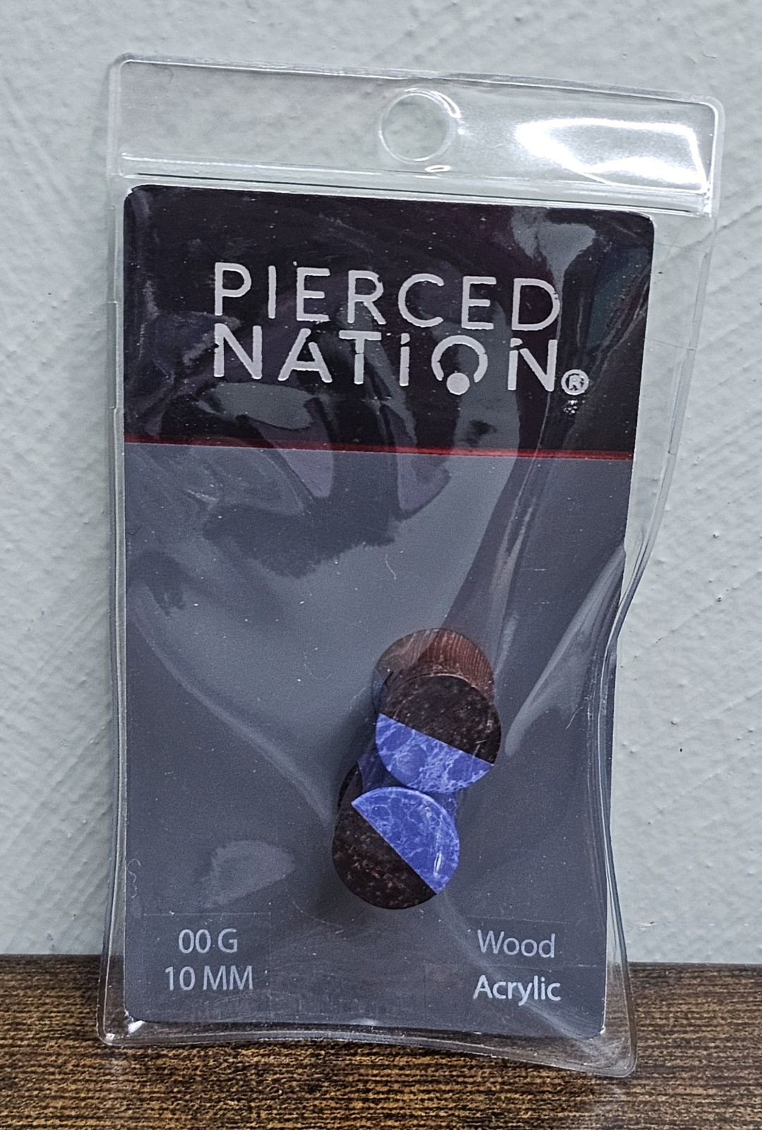 Pierced Nation Wood and Acrylic Plugs Half Blue Half Wood Ear Gauges 00G 10MM