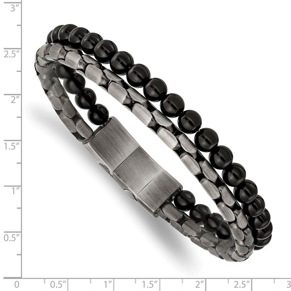 Stainless Steel Antique Bronze-plated Agate Beaded Bracelet 8.5″ w/.5 in ext.