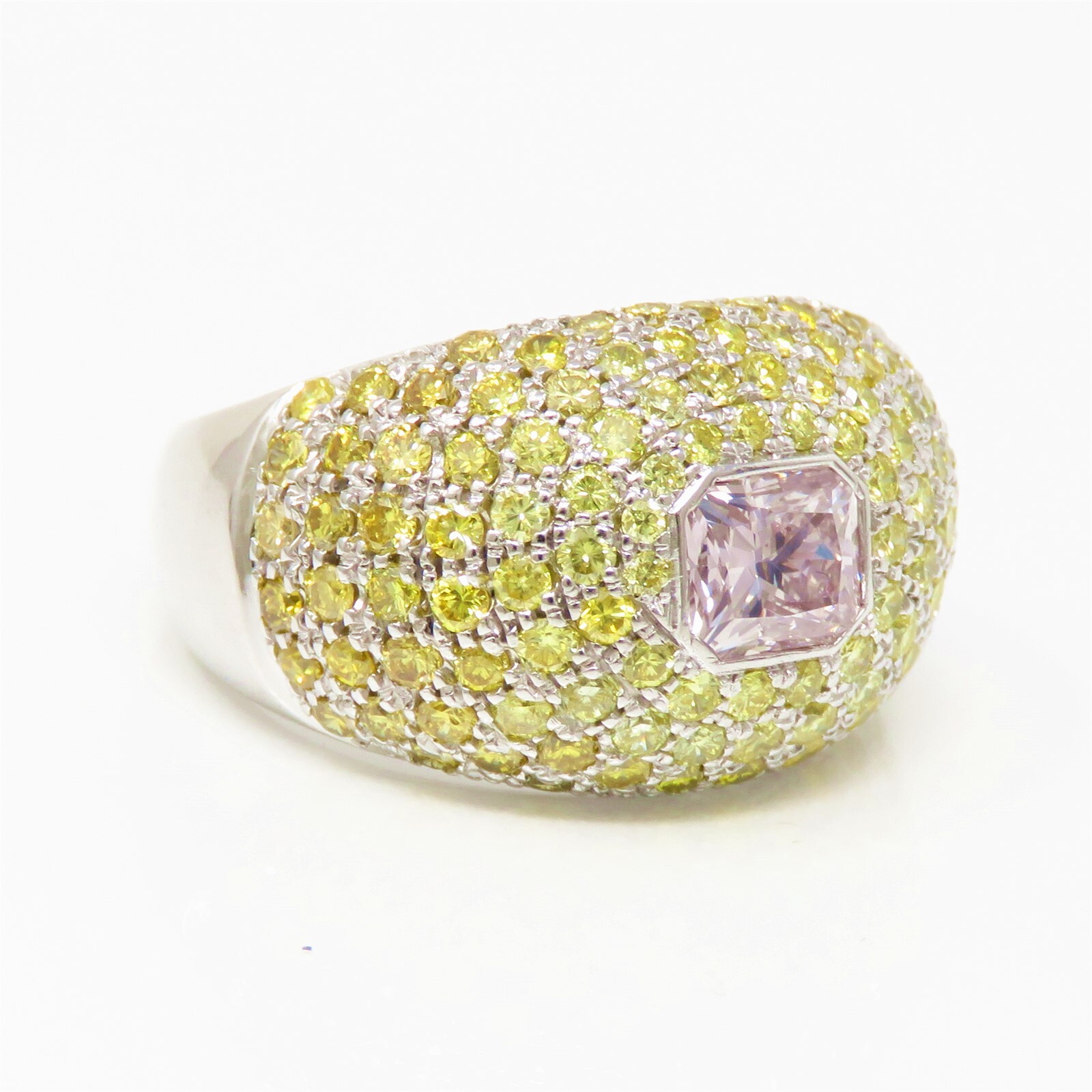 NYJEWEL Hans D. Krieger 18k White Gold Pink Fancy Yellow Diamond Dome Ring