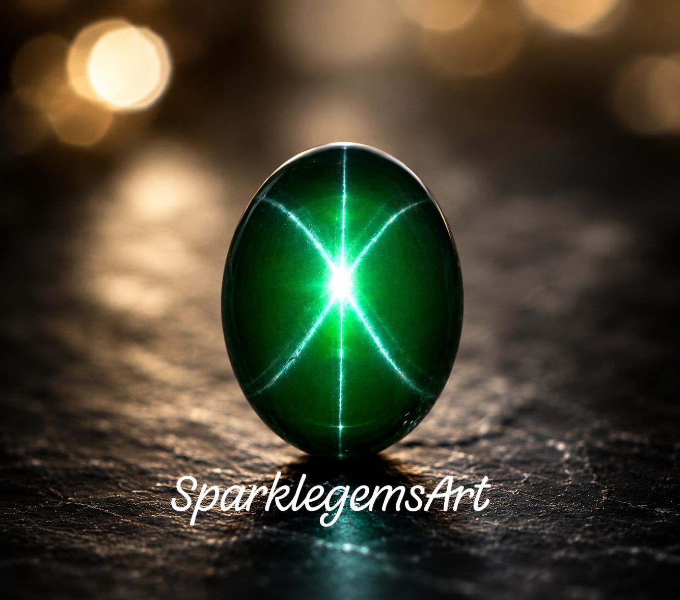 34Ct Natural 6 Rays Star Green Sapphire Gemstone Cabochon cut Sapphire