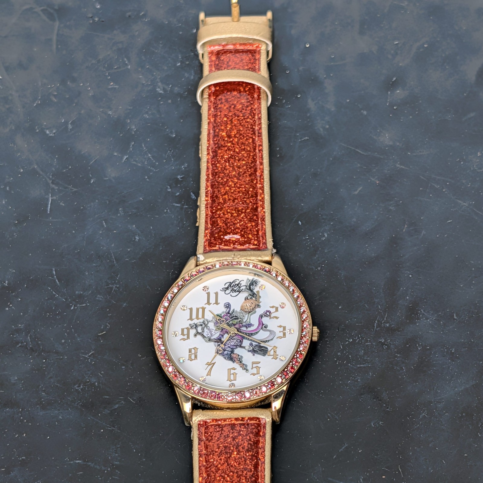 Kirks Folly Divine Diva Watch K4873 Halloween Witch Pumpkin Glitter Rhinestone