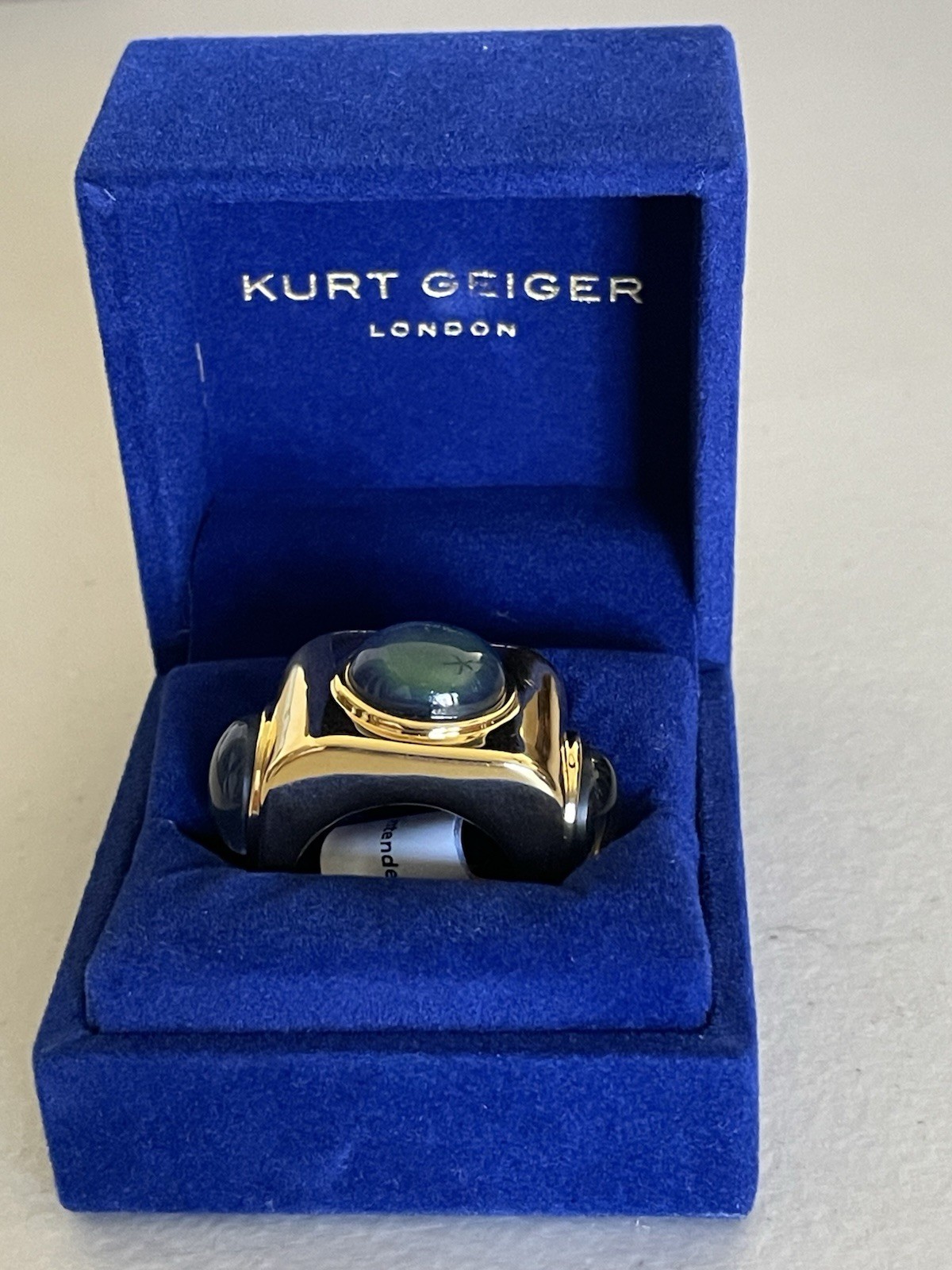 KURT GEIGER LONDON GOLD TONE CHUNKY MOOD RING SQUARE UN GREEN/ BLUE 7