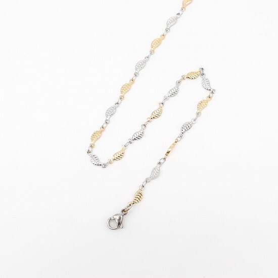 316 Stainless Steel Chain Leaf Gold Plated & Silver Tone 45cm(17.7 inches)