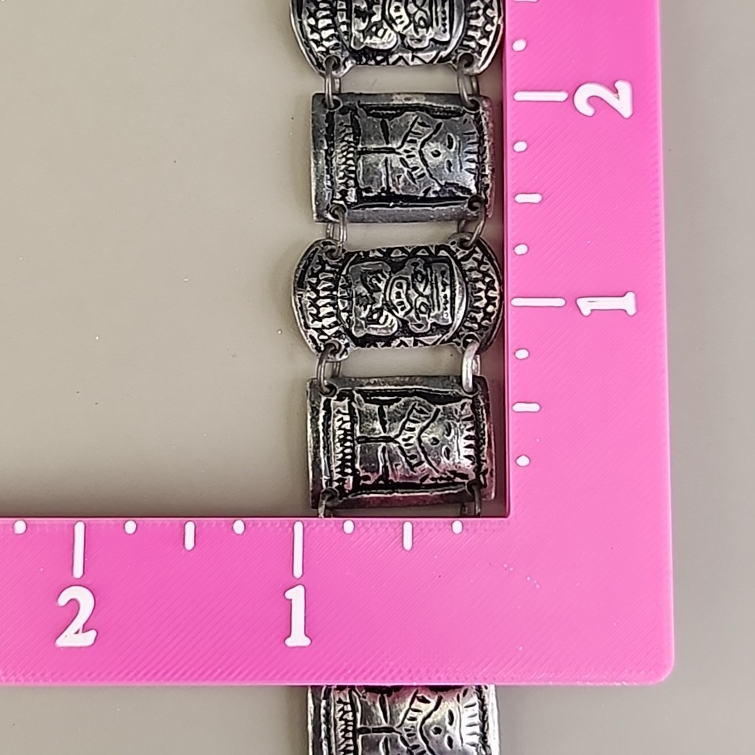 Vintage Columbian Panel Bracelet 800 Silver Tiki Peru 6.75″